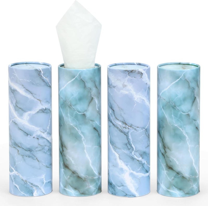 Gomew Car Tissue Holder (4 PK) - 50 3-Ply Tissues Cylinder, Fits Car Cup Holders, Portable Travel Tubes Box Container, Marble Design, Round Tissue Container for Car Accessories - Image 1